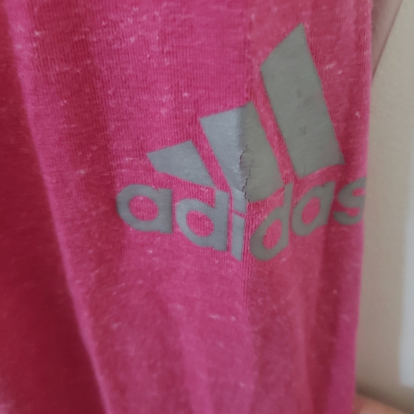 Womens Adidas Pink Hooded Long Sleeve T Shirt Front pocket Adidas logo on sleeve - Picture 5 of 8